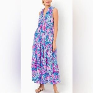 🦄 NWOT Lilly Pulitzer Sz XXL Malone Maxi Blue Tang Sitting Seaside